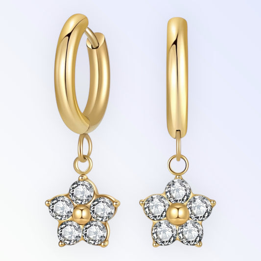 Sparkling Blossom Hoop Earrings - 18K Gold Plated